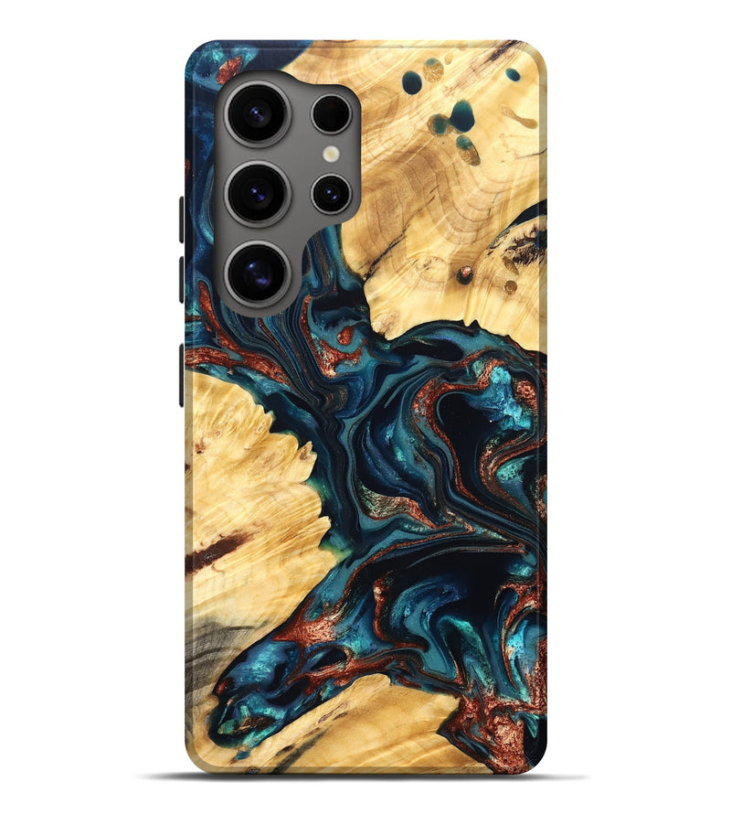 Galaxy S25 Ultra Wood Live Edge Phone Case - Amayah (Teal & Gold, 825123)