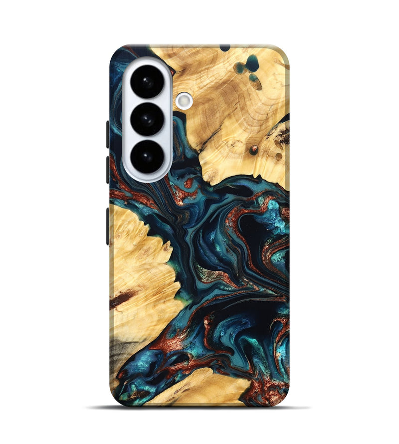 Galaxy S26 Wood Live Edge Phone Case - Amayah (Teal & Gold, 825123)