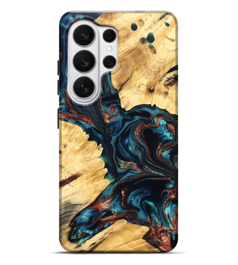Galaxy S26 Ultra Wood Live Edge Phone Case - Amayah (Teal & Gold, 825123)
