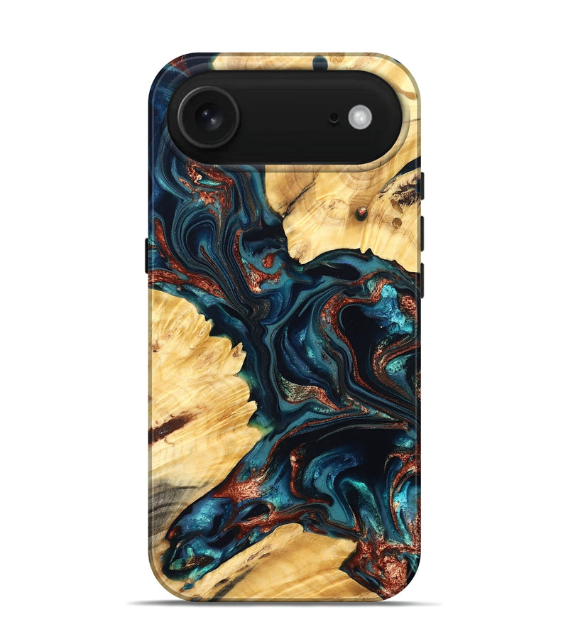 iPhone 17 Air Wood Live Edge Phone Case - Amayah (Teal & Gold, 825123)