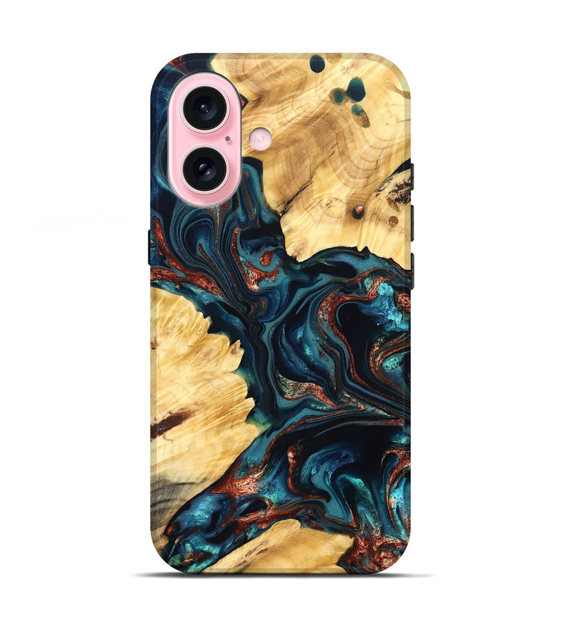 iPhone 17 Wood Live Edge Phone Case - Amayah (Teal & Gold, 825123)