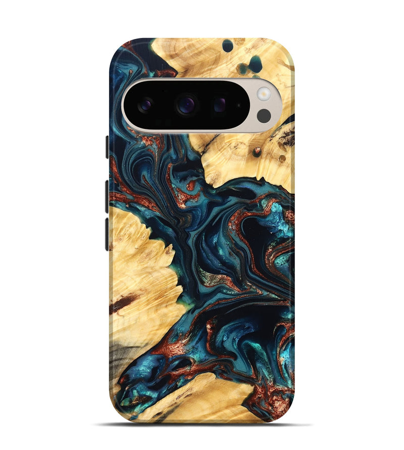 Pixel 10 Wood Live Edge Phone Case - Amayah (Teal & Gold, 825123)