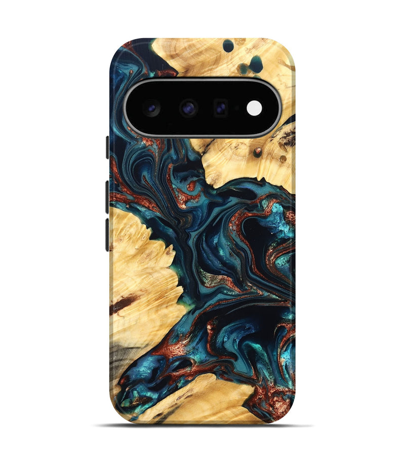 Pixel 11 Wood Live Edge Phone Case - Amayah (Teal & Gold, 825123)