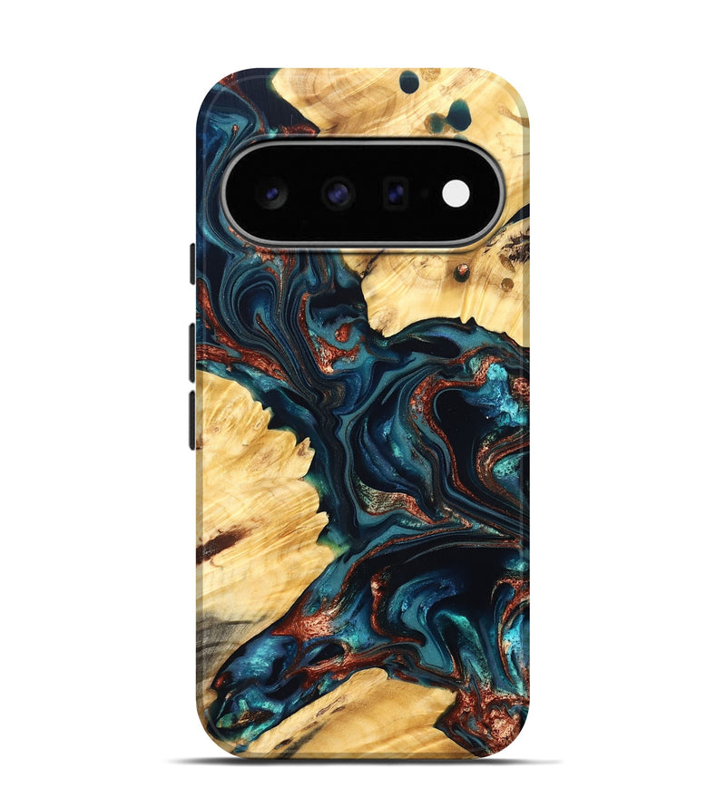 Pixel 11 Pro Wood Live Edge Phone Case - Amayah (Teal & Gold, 825123)