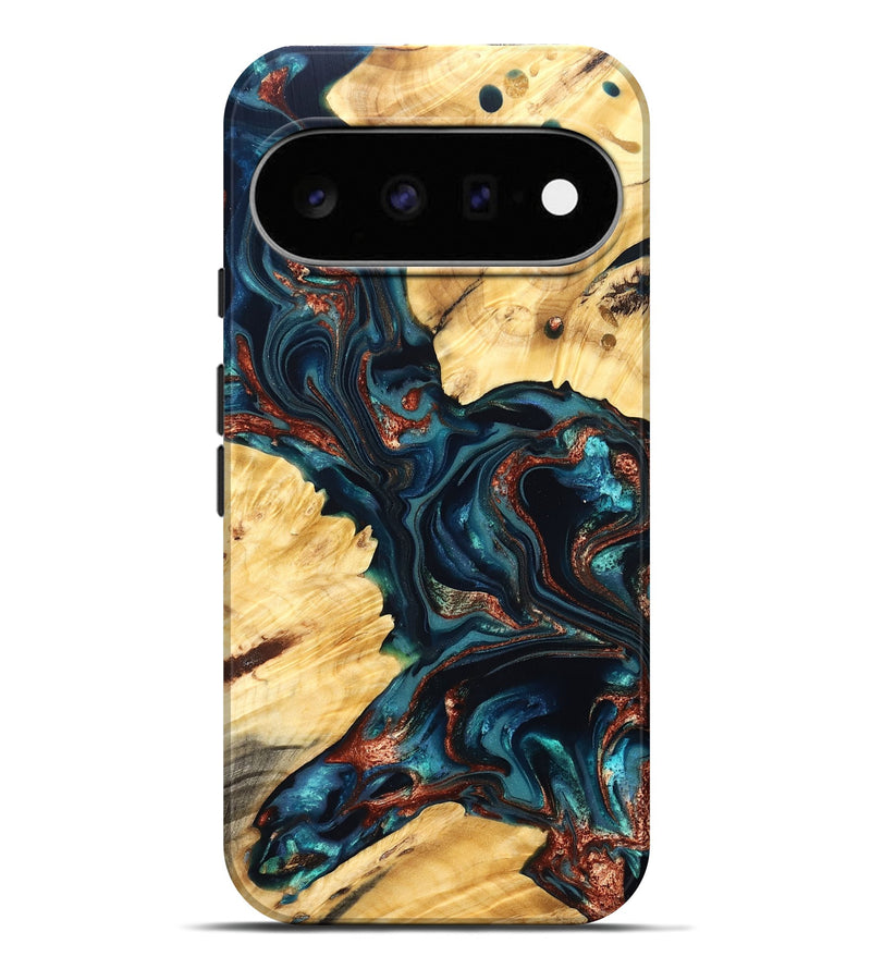 Pixel 11 Pro XL Wood Live Edge Phone Case - Amayah (Teal & Gold, 825123)