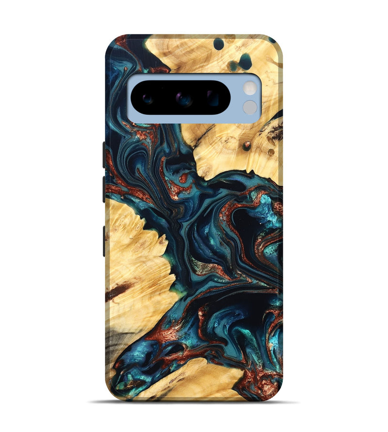 Pixel 8 Pro Wood Live Edge Phone Case - Amayah (Teal & Gold, 825123)
