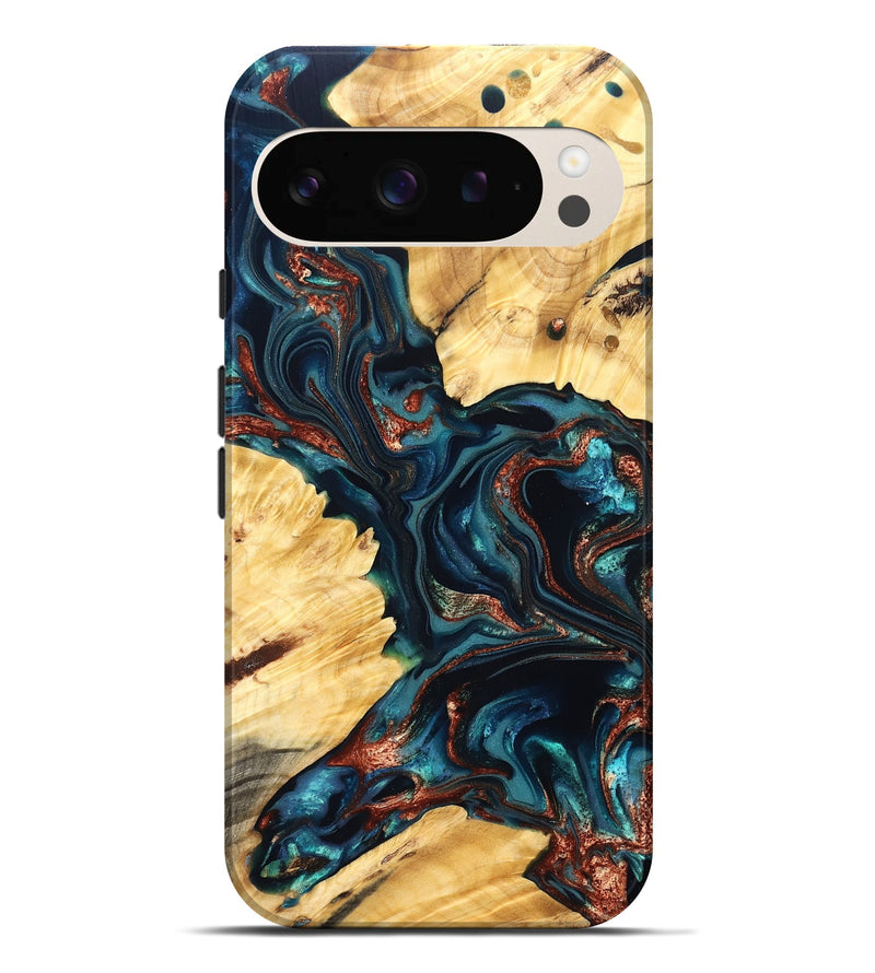 Pixel 9 Pro XL Wood Live Edge Phone Case - Amayah (Teal & Gold, 825123)
