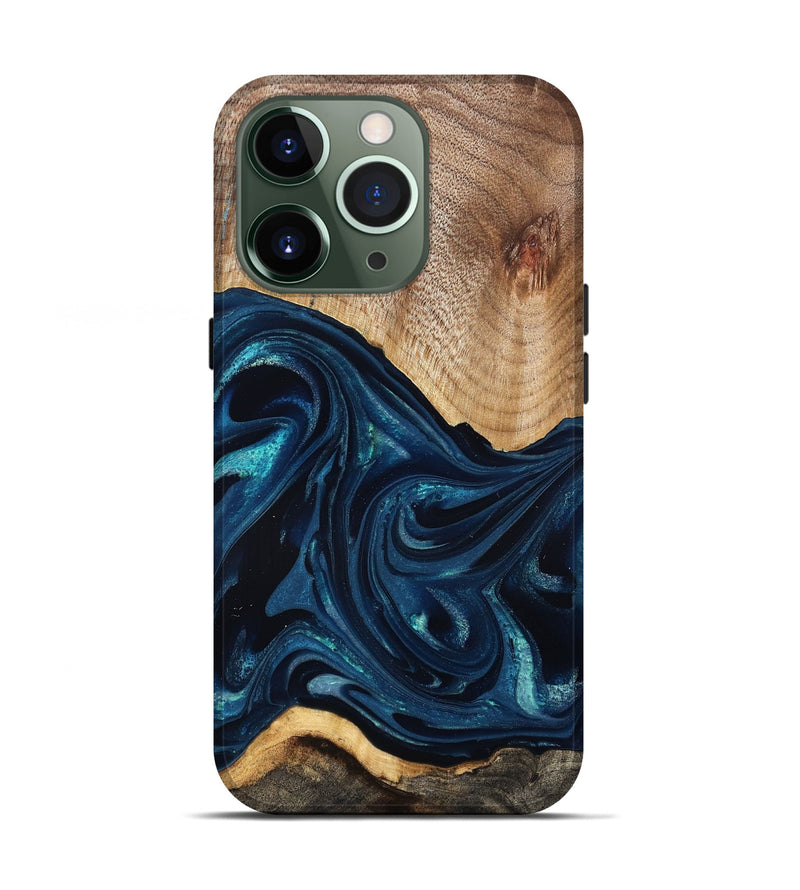 iPhone 13 Pro Wood Live Edge Phone Case - Ivan (Blue, 825124)