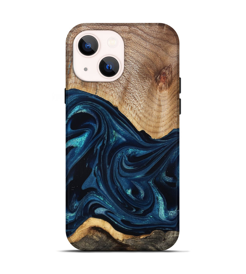 iPhone 14 Wood Live Edge Phone Case - Ivan (Blue, 825124)