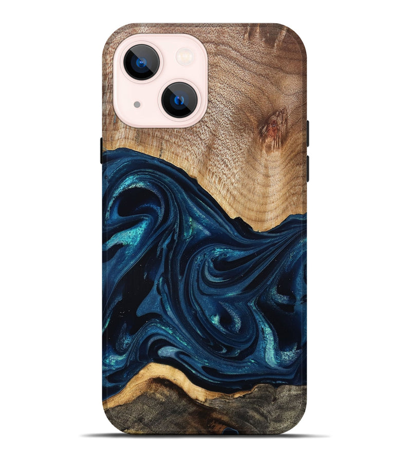 iPhone 14 Plus Wood Live Edge Phone Case - Ivan (Blue, 825124)
