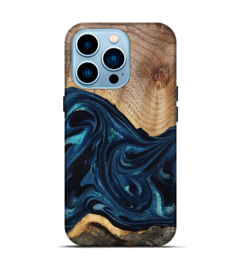 iPhone 14 Pro Wood Live Edge Phone Case - Ivan (Blue, 825124)