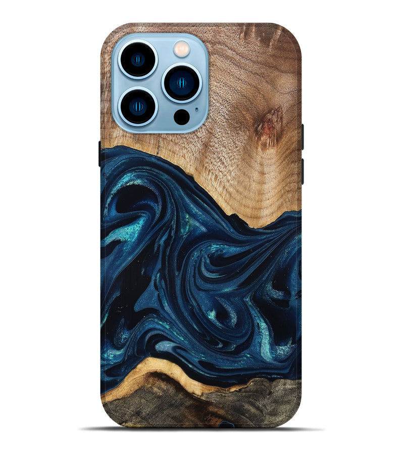 iPhone 14 Pro Max Wood Live Edge Phone Case - Ivan (Blue, 825124)