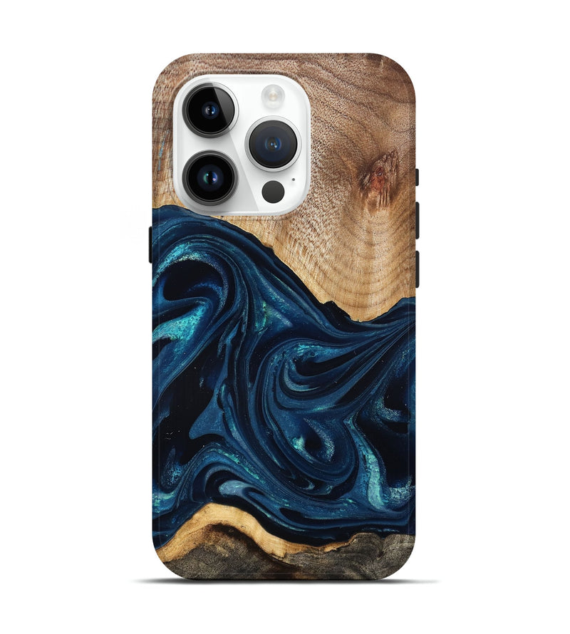 iPhone 15 Pro Wood Live Edge Phone Case - Ivan (Blue, 825124)