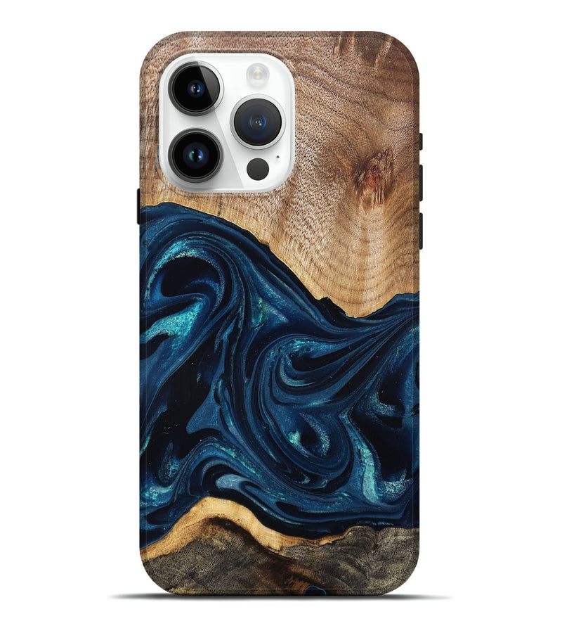 iPhone 15 Pro Max Wood Live Edge Phone Case - Ivan (Blue, 825124)