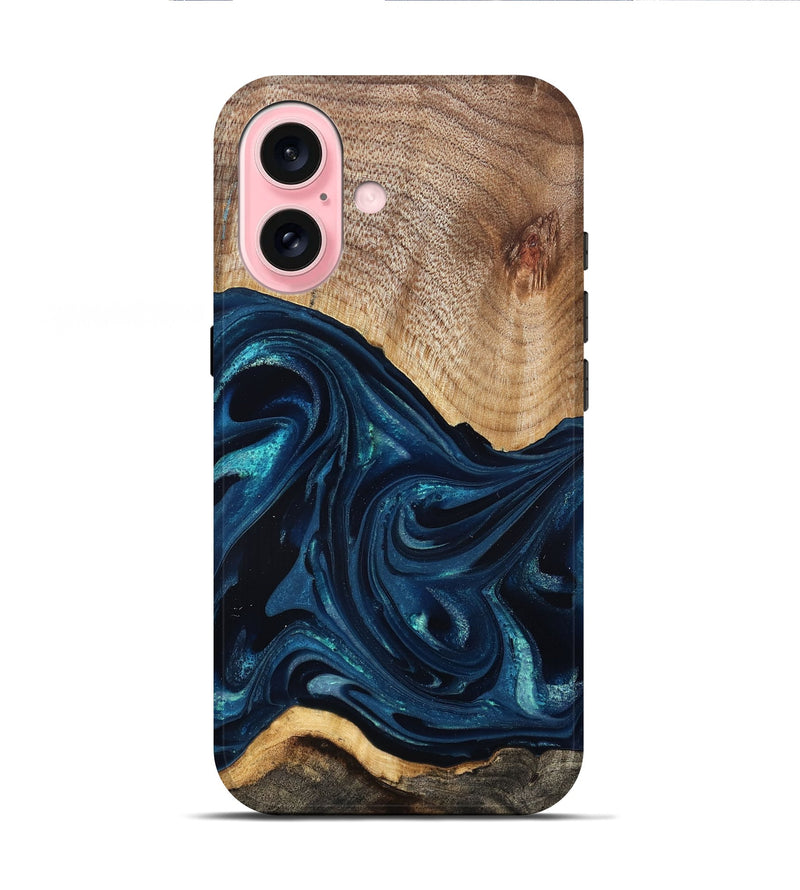 iPhone 16 Wood Live Edge Phone Case - Ivan (Blue, 825124)