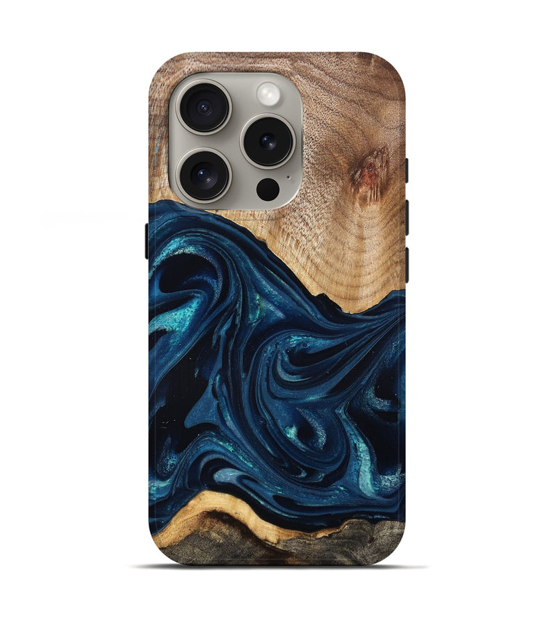 iPhone 16 Pro Wood Live Edge Phone Case - Ivan (Blue, 825124)