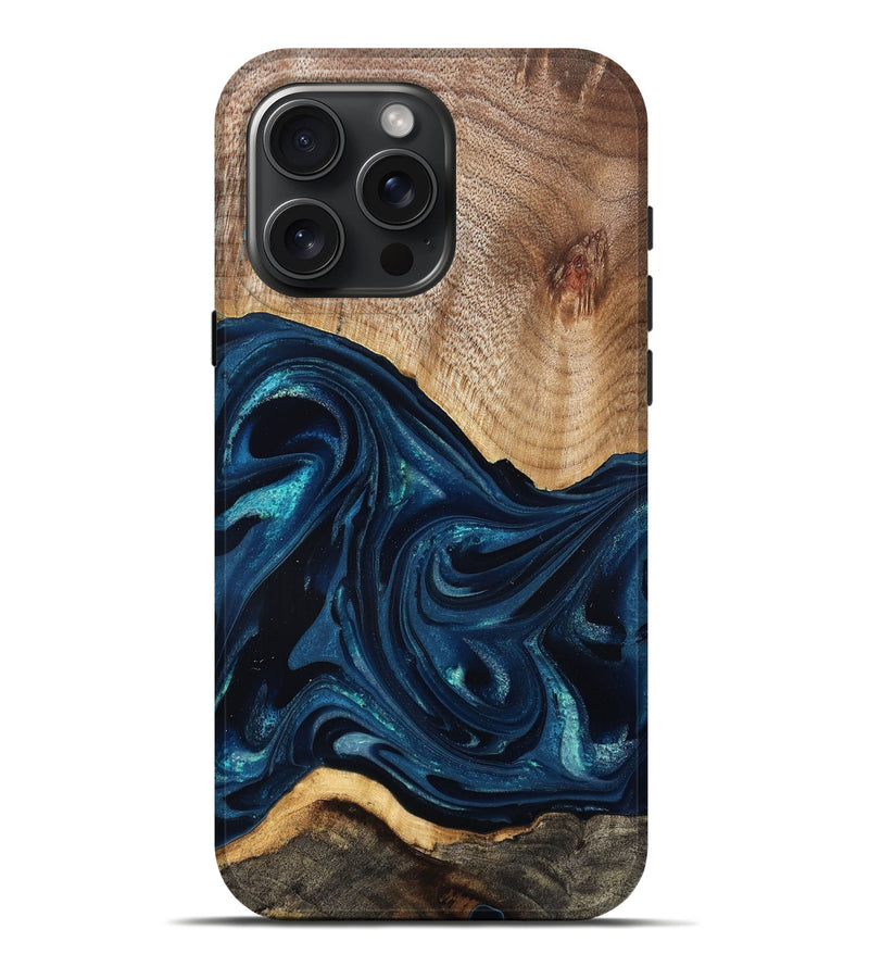 iPhone 16 Pro Max Wood Live Edge Phone Case - Ivan (Blue, 825124)