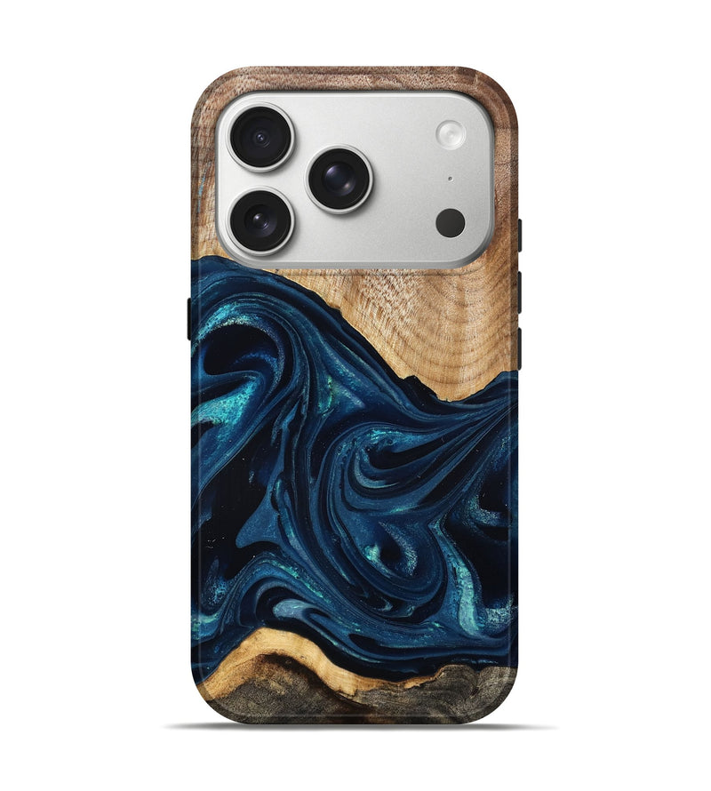 iPhone 17 Pro Wood Live Edge Phone Case - Ivan (Blue, 825124)