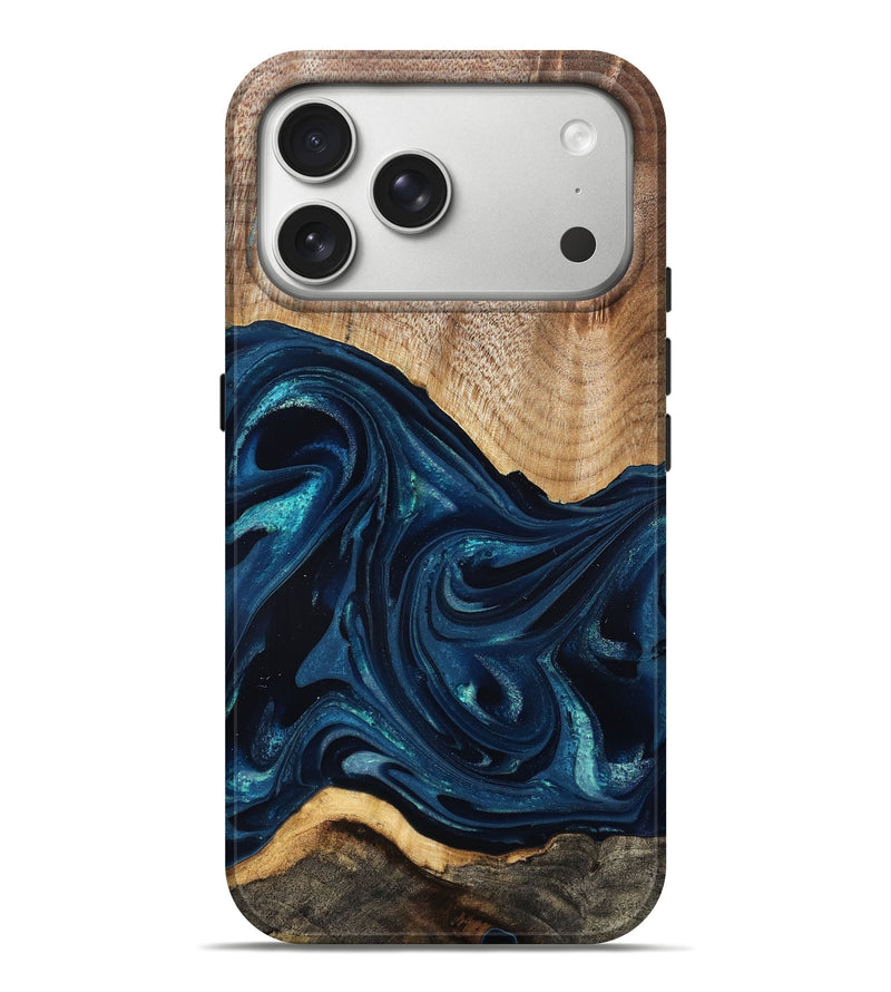 iPhone 17 Pro Max Wood Live Edge Phone Case - Ivan (Blue, 825124)