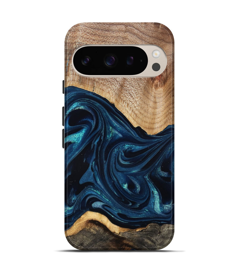 Pixel 9 Pro Wood Live Edge Phone Case - Ivan (Blue, 825124)
