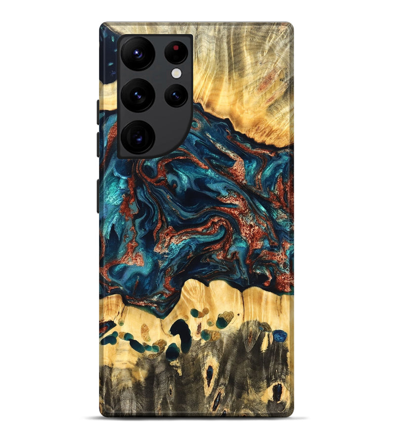 Galaxy S22 Ultra Wood Live Edge Phone Case - Nikia (Teal & Gold, 825126)