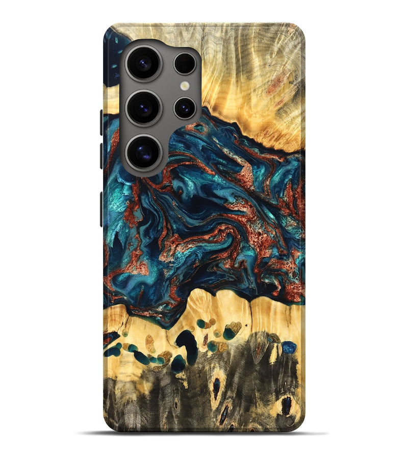 Galaxy S25 Ultra Wood Live Edge Phone Case - Nikia (Teal & Gold, 825126)