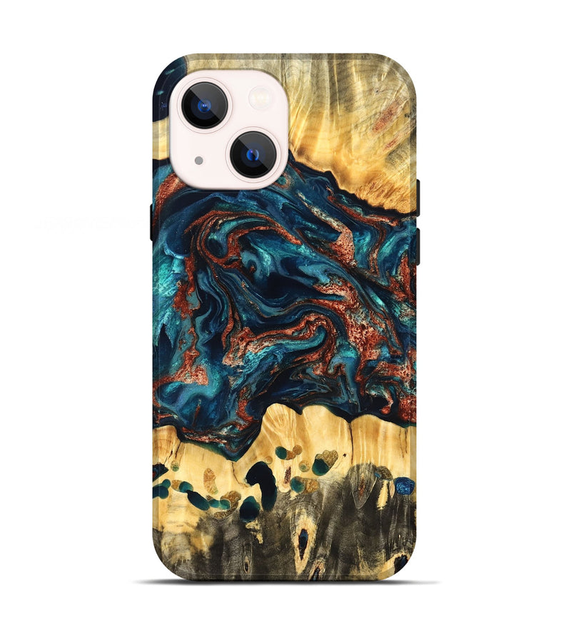 iPhone 13 Wood Live Edge Phone Case - Nikia (Teal & Gold, 825126)