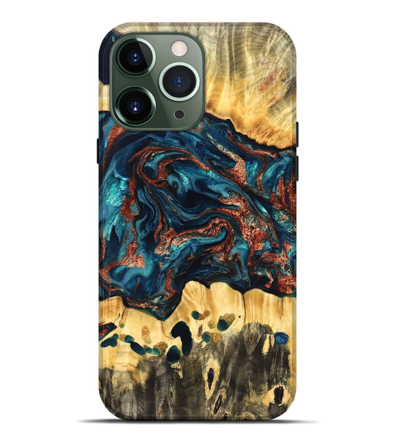 iPhone 13 Pro Max Wood Live Edge Phone Case - Nikia (Teal & Gold, 825126)