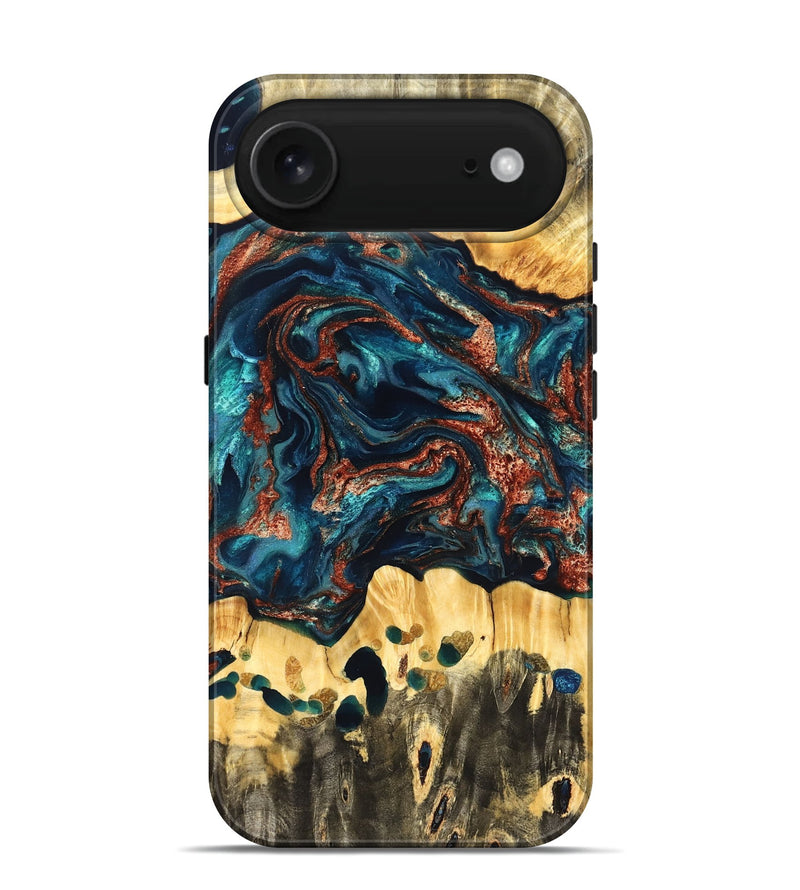 iPhone 17 Air Wood Live Edge Phone Case - Nikia (Teal & Gold, 825126)