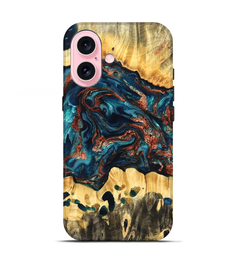 iPhone 17 Wood Live Edge Phone Case - Nikia (Teal & Gold, 825126)