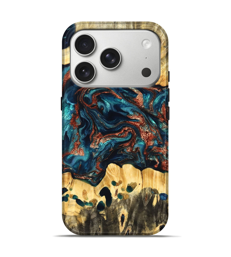 iPhone 17 Pro Wood Live Edge Phone Case - Nikia (Teal & Gold, 825126)