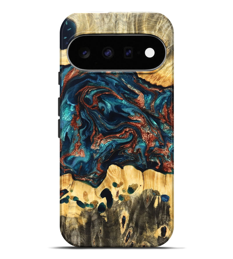Pixel 11 Pro XL Wood Live Edge Phone Case - Nikia (Teal & Gold, 825126)