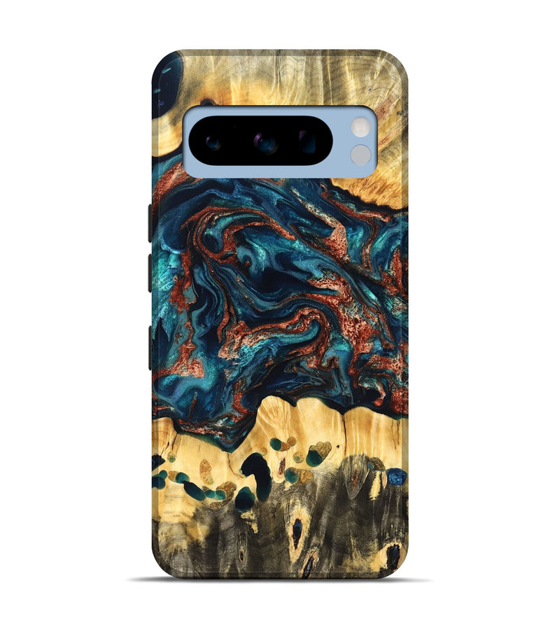 Pixel 8 Pro Wood Live Edge Phone Case - Nikia (Teal & Gold, 825126)