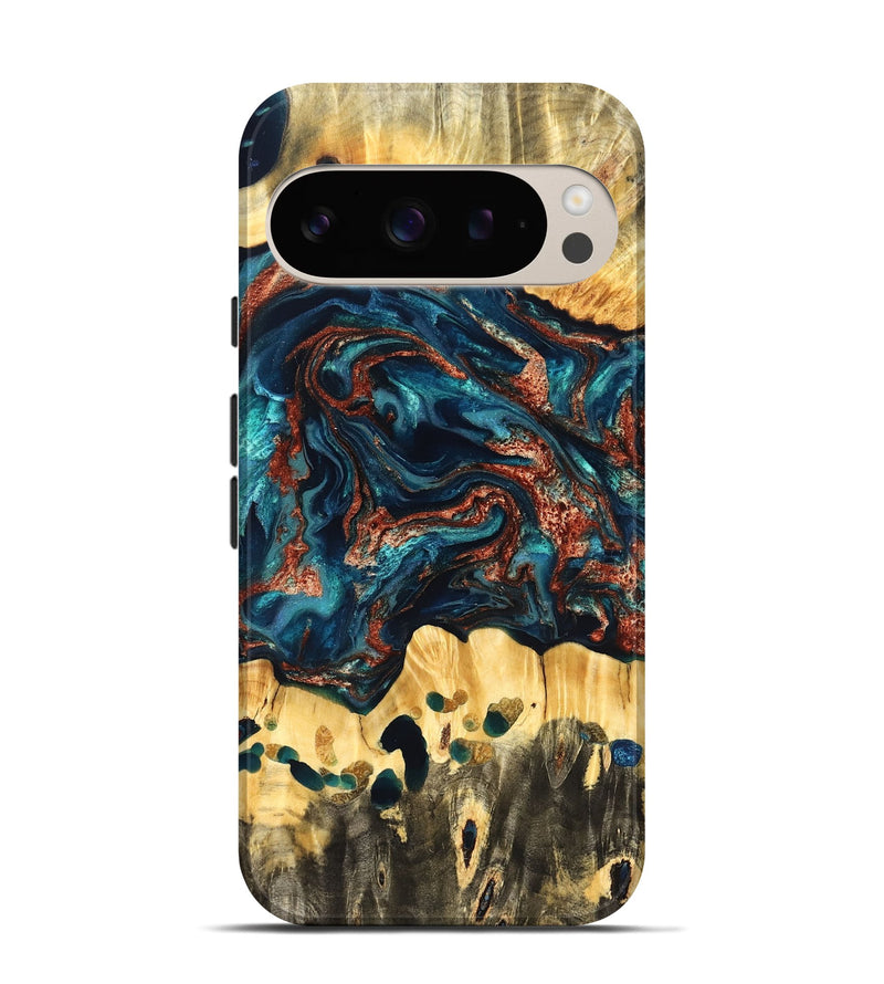 Pixel 9 Pro Wood Live Edge Phone Case - Nikia (Teal & Gold, 825126)