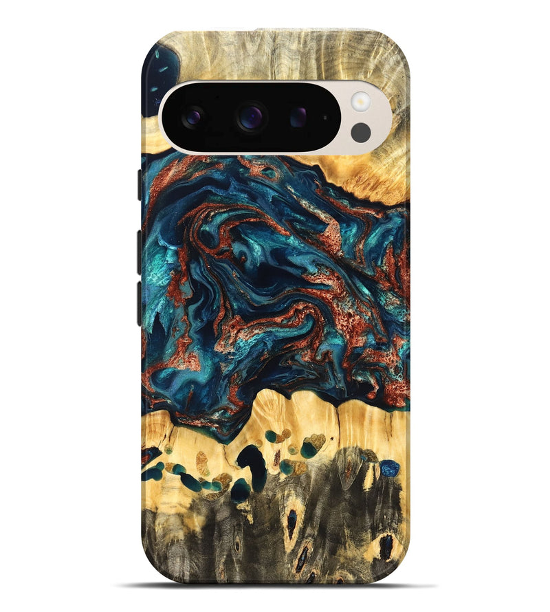 Pixel 9 Pro XL Wood Live Edge Phone Case - Nikia (Teal & Gold, 825126)