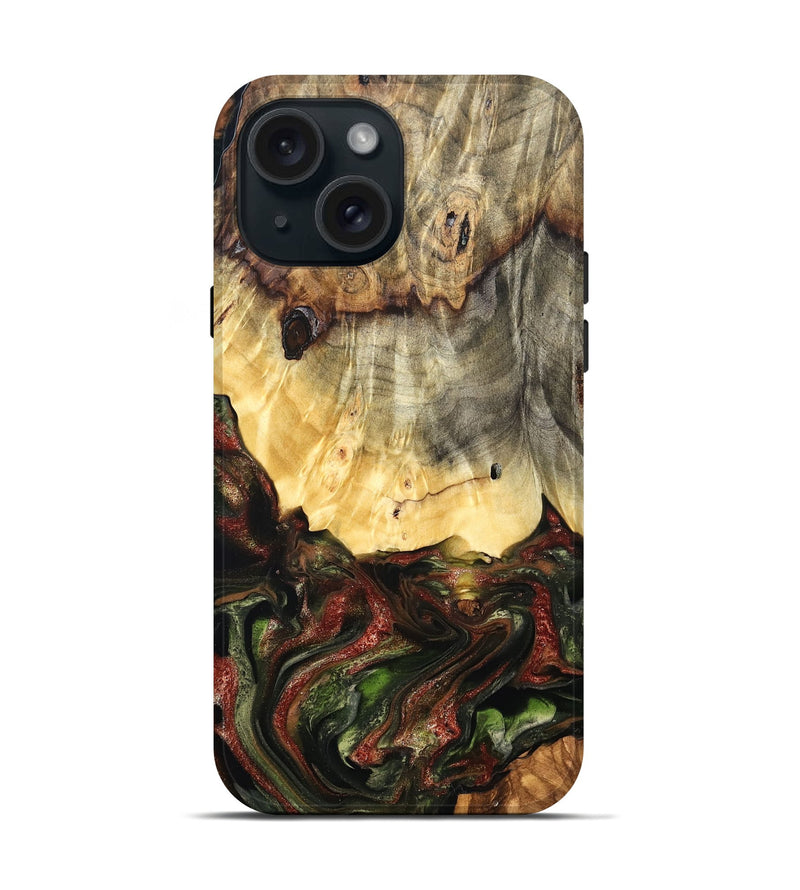 iPhone 15 Wood Live Edge Phone Case - Thomas (Green, 825127)
