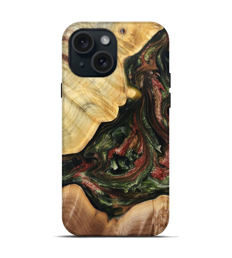 iPhone 15 Wood Live Edge Phone Case - Clemmie (Green, 825131)