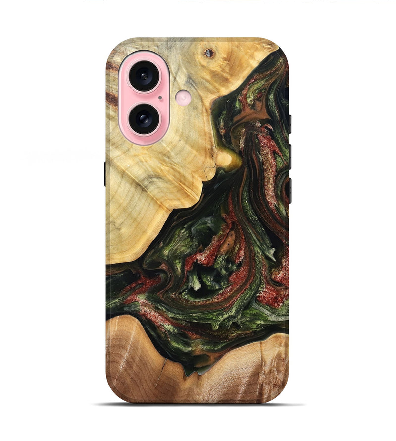 iPhone 16 Wood Live Edge Phone Case - Clemmie (Green, 825131)