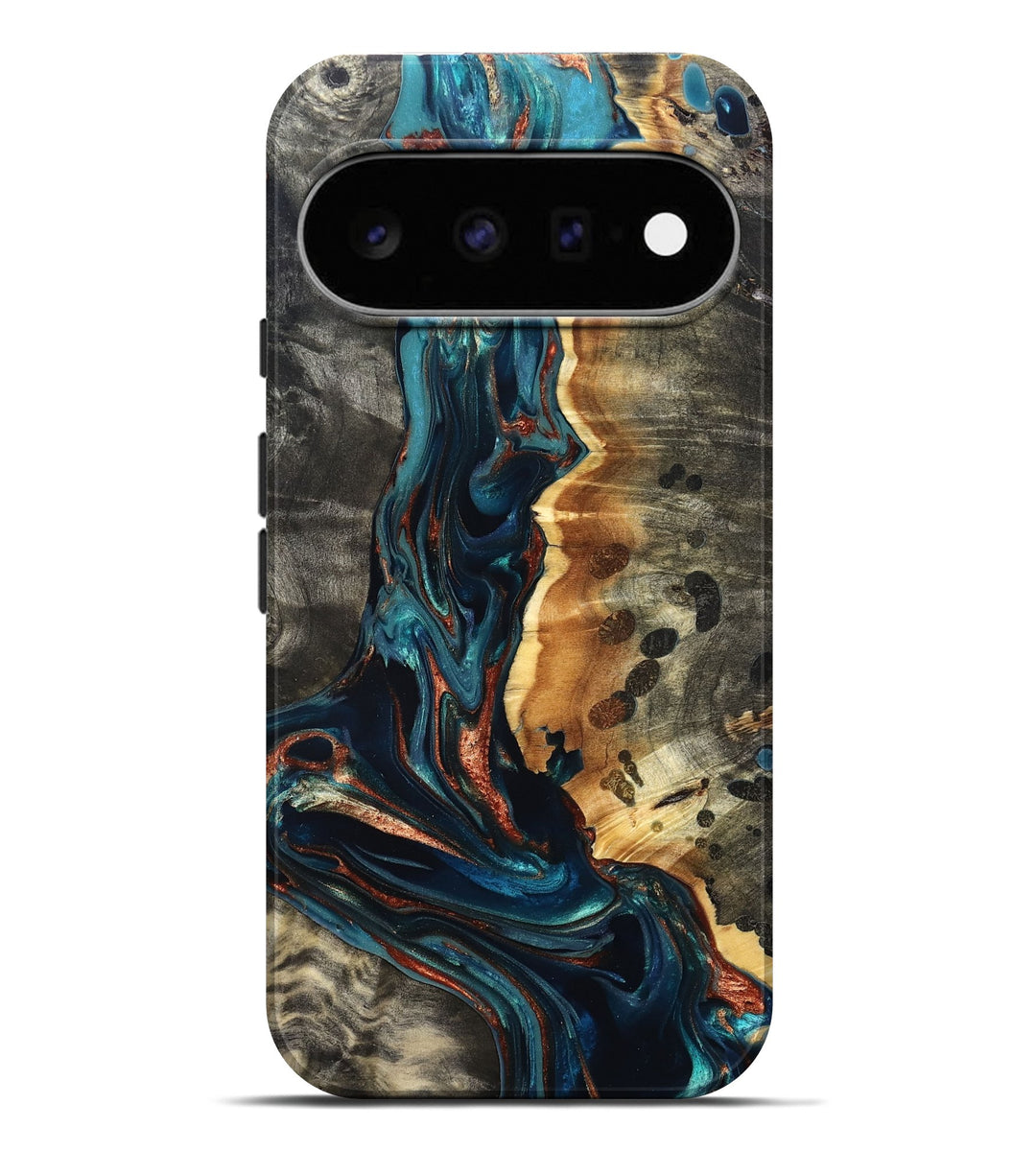 Pixel 11 Pro XL Wood Live Edge Phone Case - Kati (Teal & Gold, 825133)