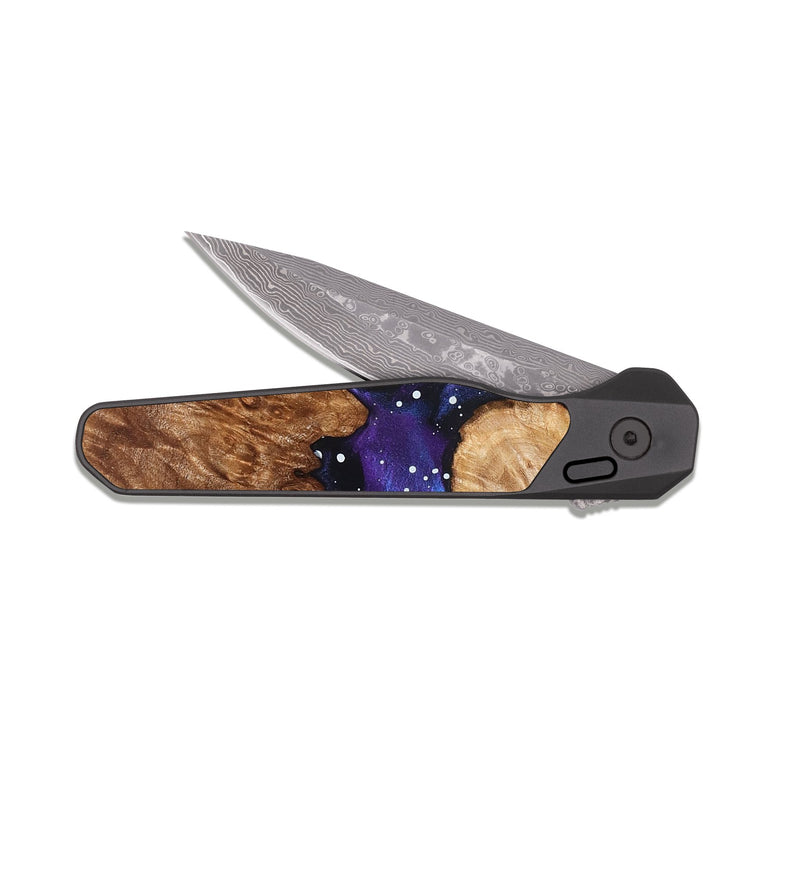 EDC Dark Damascus Wood Pocket Knife - Alvah (Cosmos, 825170)