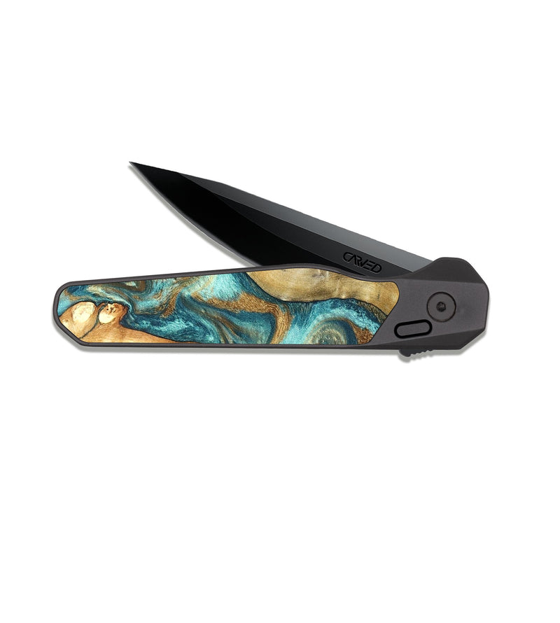 EDC Dark Slate Wood Pocket Knife - Murray (Teal & Gold, 825182)