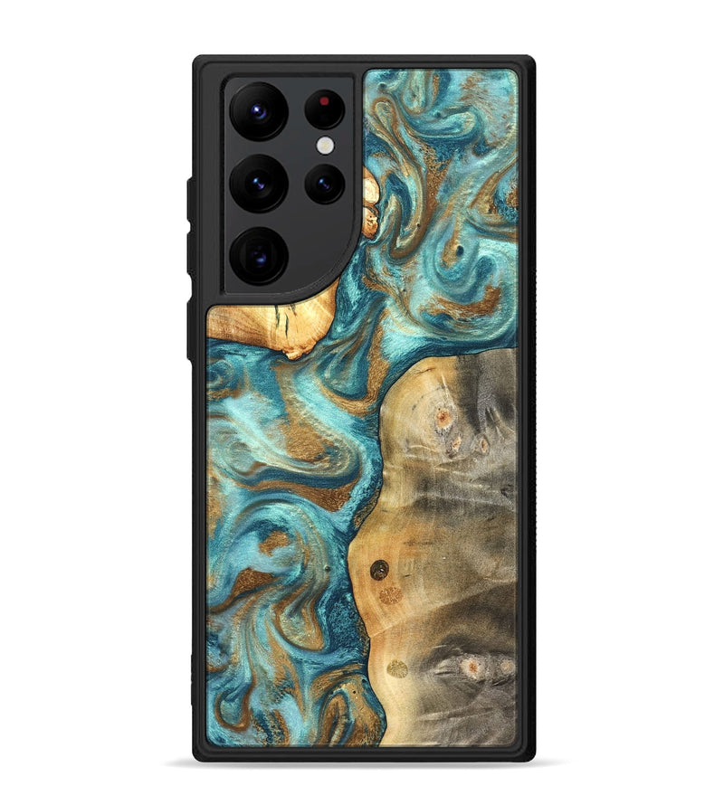 Galaxy S22 Ultra Wood Phone Case - Murray (Teal & Gold, 825182)