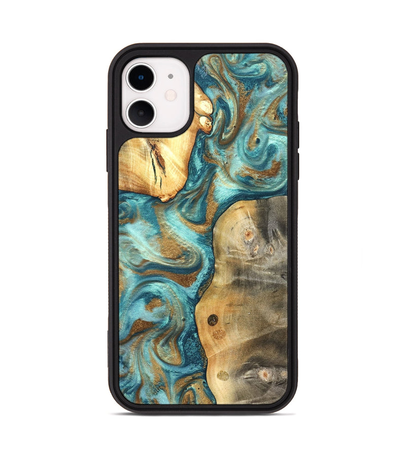 iPhone 11 Wood Phone Case - Murray (Teal & Gold, 825182)