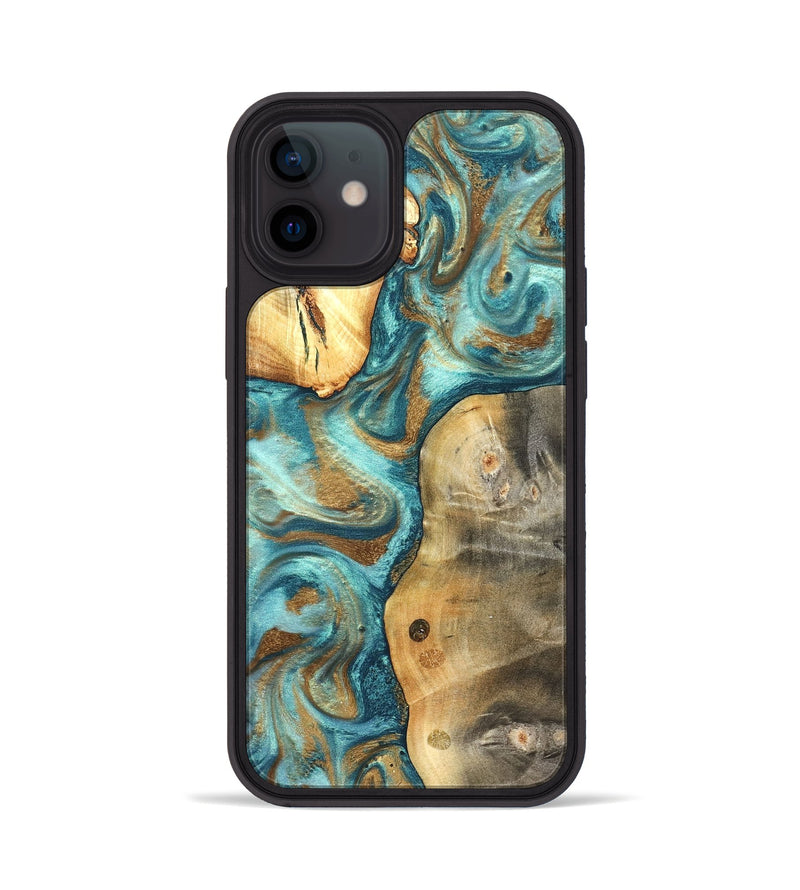 iPhone 12 Wood Phone Case - Murray (Teal & Gold, 825182)