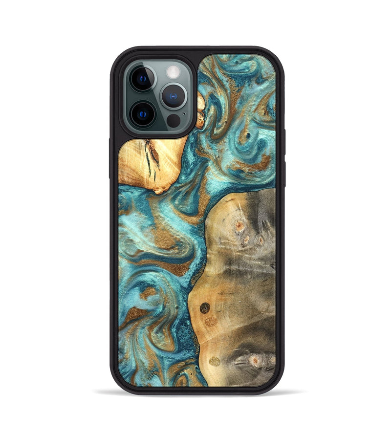 iPhone 12 Pro Wood Phone Case - Murray (Teal & Gold, 825182)