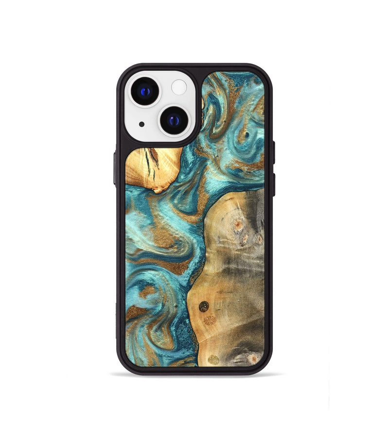 iPhone 13 mini Wood Phone Case - Murray (Teal & Gold, 825182)