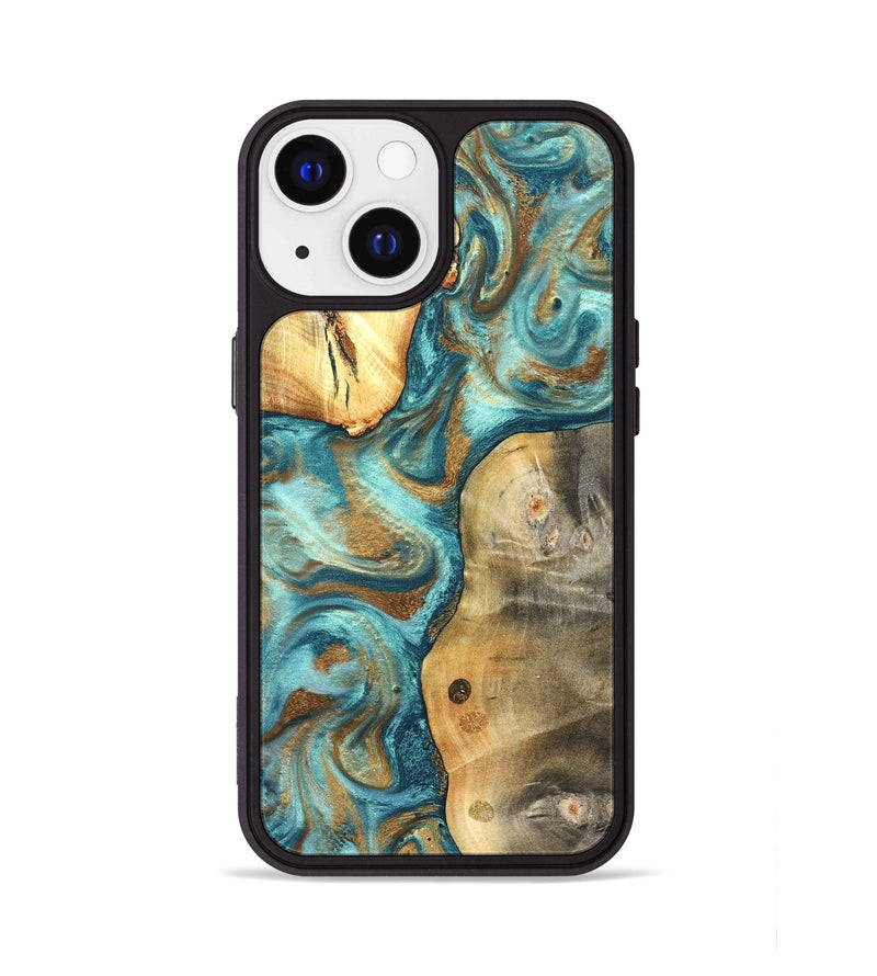 iPhone 13 Wood Phone Case - Murray (Teal & Gold, 825182)