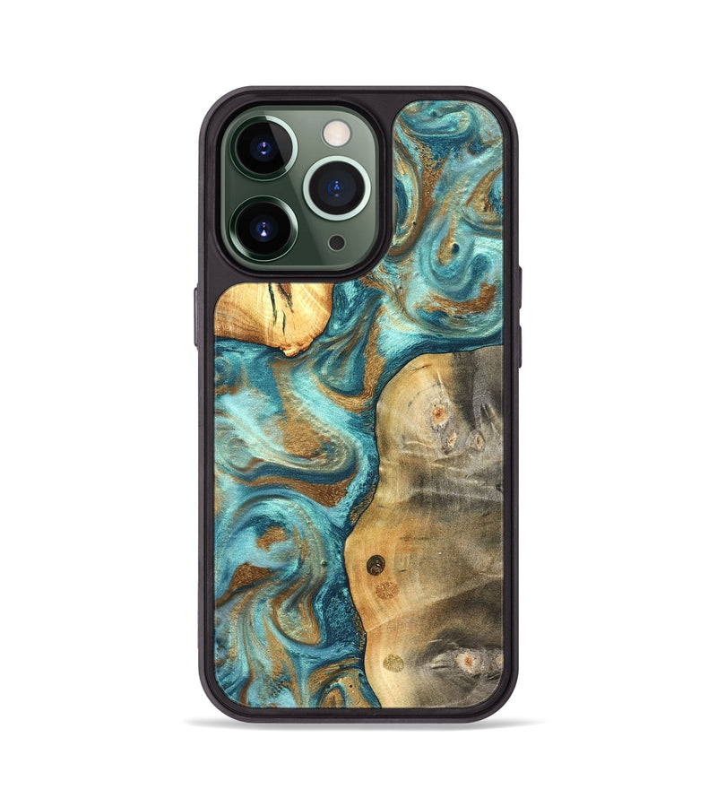 iPhone 13 Pro Wood Phone Case - Murray (Teal & Gold, 825182)