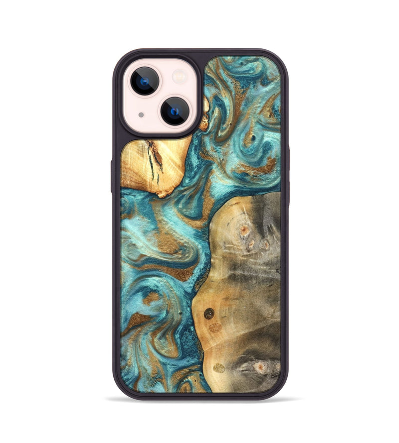 iPhone 14 Wood Phone Case - Murray (Teal & Gold, 825182)