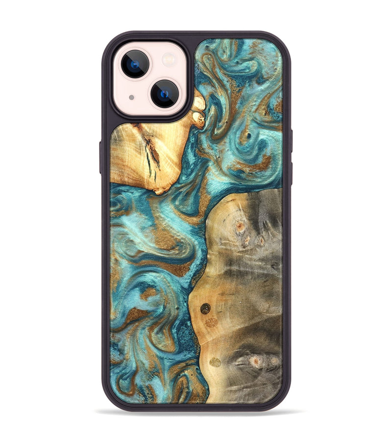 iPhone 14 Plus Wood Phone Case - Murray (Teal & Gold, 825182)